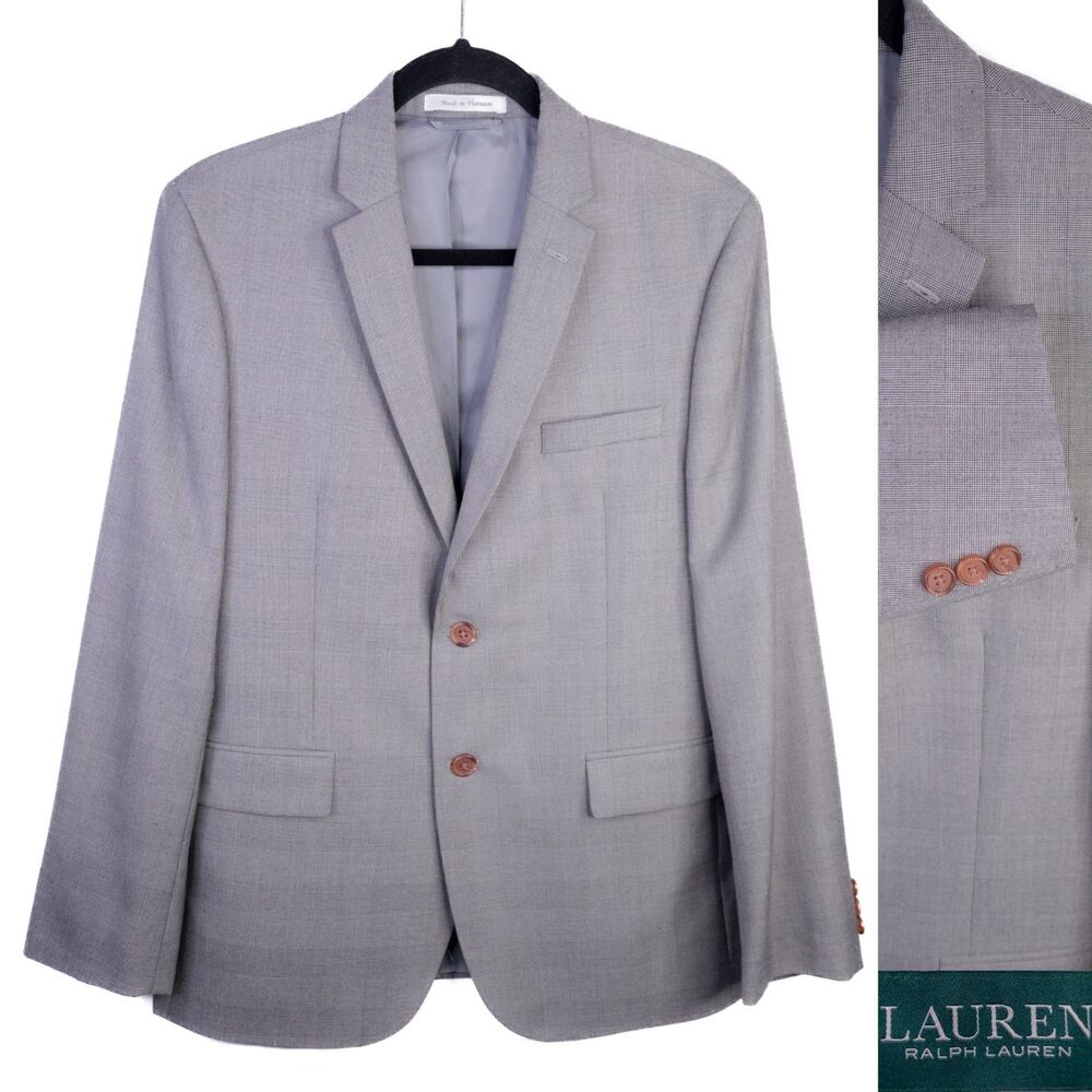 Lauren Ralph Lauren Boys Sports Coat Jacket Plaid 20R Gray 2-Button Poly Blend